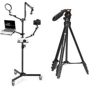 Tarion Live Streaming Stand مع عجلات + ترايبود السفر للكاميرا والهاتف ، 61 "/155 سم 5 في 1 دفق معدات المعدات + 55"