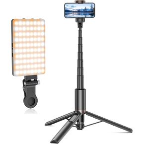 TONEOF Upgraded 60" Selfie Stick Tripod Bundle with 80 LED Selfie Light Black with Clip for Live Streaming/Recording Video/Makeup, Compatible with 4-7" Phones