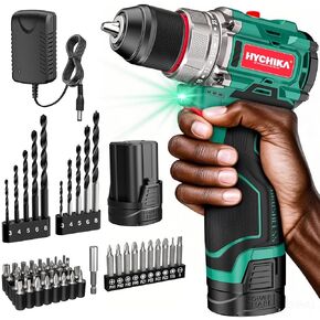 HYCHIKA Drill Set, True Brushless Power Drill Driver 16.8V Cordless Compact Drill Woman Man,410 IN-LB, LED Light,2 Variable Speed 23+1 Torque 3/8" Keyless Chuck, 1 Lithium-Ion Battery