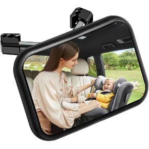 Baby Car Mirror for Baby,Rear Facing Mirror for Baby Car Seat,Baby Mirror with Clear View,Upgraded Hook Clip Design,360° Rotation,Wide Crystal View,Easy Install,Shatterproof crash Tested and Certified