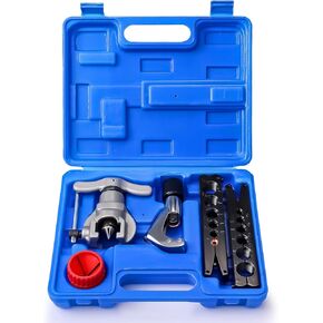 TURBRO HVAC FlaringTool Kit for 1/4 to 3/4in Pipes, 45 Degree Eccentric Cone Type, 2 Flaring Splints, Single Flaring Tool with a Pipe Cutter and Deburring Reamer, for Copper and Aluminum Pipes