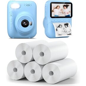 HANGRUI Instant Print Camera and 5 Rolls Refill Print Paper, 3.0 HD Inch Screen Kids Instant Camera, Portable Refill Print Paper, Boys Girls Christmas Birthday Gifts for Age 3-12
