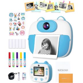 Dragon Touch Instant Print Camera for Kids, Digital Camera for Kids with Print Paper, with 1080P 2 Inch Color Screen, Selfie Video for 3-12(Blue)