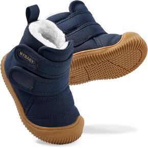 Toddler Snow Boots Double Strap Winter Warm Shoes Baby Faux Fur Lining Soft Fleece Booties with Non-Slip Sole