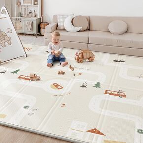 Baby Play Mat 50"*78" Foldable Foam Baby Play Mat for Floor Reversible Waterproof Playmats for Babies Boy and Toddlers Infants Edge Reinforcement Crawling Mat for Indoor&Outdoor&Travel