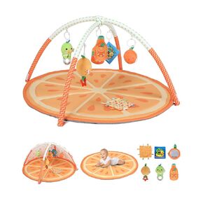 Tummy Time Mat, 9-in-1 Strawberry Baby Play Gym Mat, Oversize Baby Play Activity Mat with Sunshade & 6 Detachable Sensory Toys, Washable Non-Slip Mat for Newborn Infant Baby Essentials Gift
