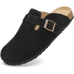 Womens Clogs Soft Leather Mules Cork Footbed Sandals Non-Slip Comfort Potato Shoes