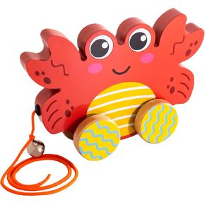 Easter Basket Stuffers | Toddler Pull-Along Toy, Wooden Montessori Toy | Bright Colors, Large Size, Not Prone to Tipping Over | Cartoon Crab Style