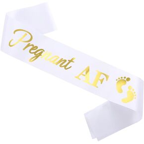 Pregnant AF Sash,white sash, Baby Shower Mom Sash for Mommy to Be, Gender Reveal Pregnancy Announcement Decorations, Boy or Girl Gender Reveal Supplies, Future Mummy Gift, WHITE