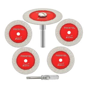 Mini Diamond Glass Cutting Disc - 5pcs 2 Inch(50mm) Blades & 1pc 1/4 Inch(6mm) Round Shank for Glass, Jade, Marble, Granite, Artificial Stone, Porcelain, Tile, Ceramic
