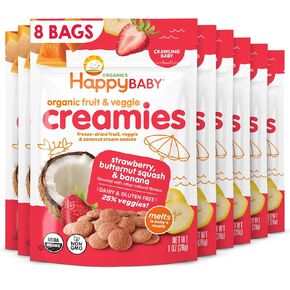 Happy Baby Organic Creamies Freeze-Dried Fruit, Veggie, & Coconut Cream Snacks, with Apple, Sweet Potato, and Kiwi, Made for Crawling Baby, 1 Ounce (Pack of 8)