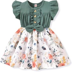 Baby Toddler Girl Dress Short Sleeves Flower Bubble Tulle Sundress Summer Casual Princess Dress