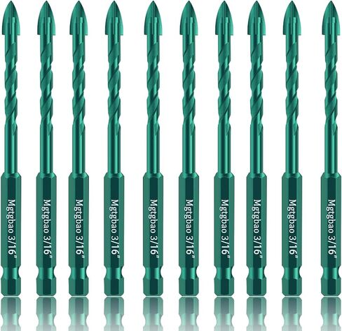 10pc 3/16"Green Concrete Drill Bit Set, 5mm Masonry Drill Bits for Tile,Brick, Plastic and Wood,Tungsten Carbide Tip Best for Wall Mirror and Ceramic Tile. in Kuwait