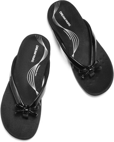DREAM PAIRS Women's Arch Support Flip Flops Comfortable Dressy Orthopedic Thong Sandals Slides with Bow for Walking Summer Vacation in Saudi Arabia