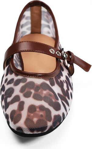 Leopard Flats for Women Mesh Ballet Flats Mary Jane Animal Print Shoes Slip On Casual Breathable Ballerina Flats in Kuwait