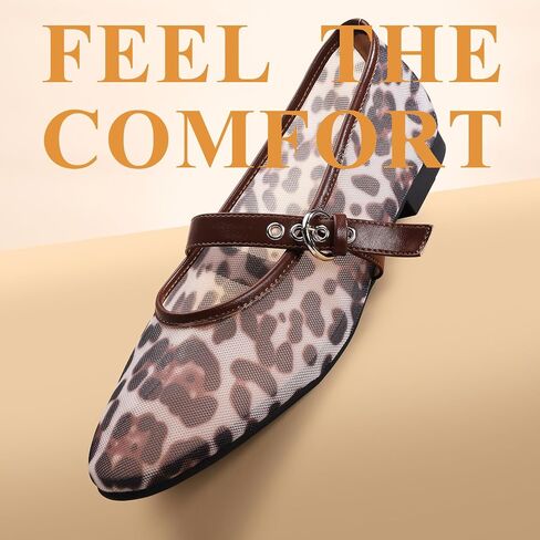 Leopard Flats for Women Mesh Ballet Flats Mary Jane Animal Print Shoes Slip On Casual Breathable Ballerina Flats in Kuwait