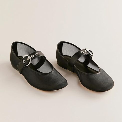 Leopard Mesh Flats for Women Round Toe Mary Jane Ballet Flats Buckle Strap Slip On Casual Breathable Ballerina Shoes in Kuwait