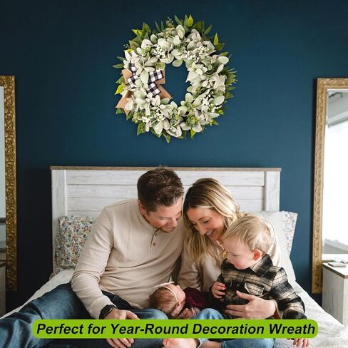 Lambs Ear Wreaths for Front Door All Season, 20" Spring Summer Wreath with Lavender Bow, Green Handmade Farmhouse Wreath for Home Decor Pocrh Wall in Saudi Arabia