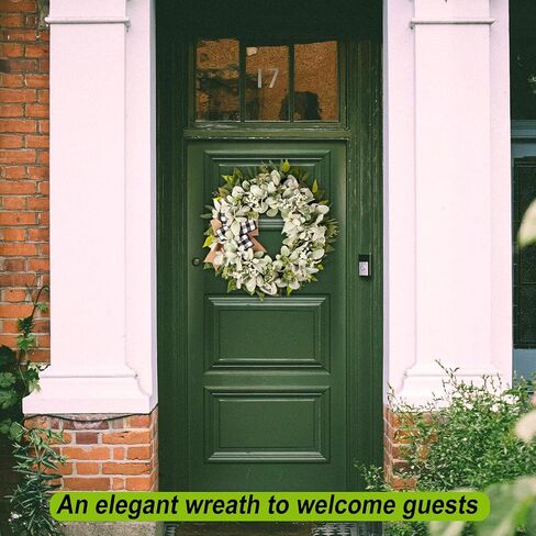 Lambs Ear Wreaths for Front Door All Season, 20" Spring Summer Wreath with Lavender Bow, Green Handmade Farmhouse Wreath for Home Decor Pocrh Wall in Saudi Arabia