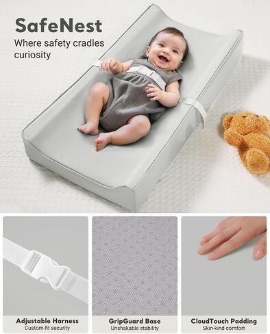 Vegan Leather Waterproof Baby Changing Pad - Wipeable, Extra Thick & Portable & Non-Slip Diaper Mat for Dresser, Crib, Travel | Soft & Safe (Gray) in Kuwait