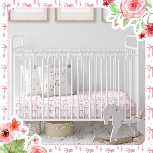 Peryiter 2 Pack Bow Crib Sheets for Girls Coquette Bed Sheet Set Fitted 52'' x 28" for Standard Crib Mattress Stretchable Soft Toddler Aesthetic Nursery Decor(Pink) in Saudi Arabia