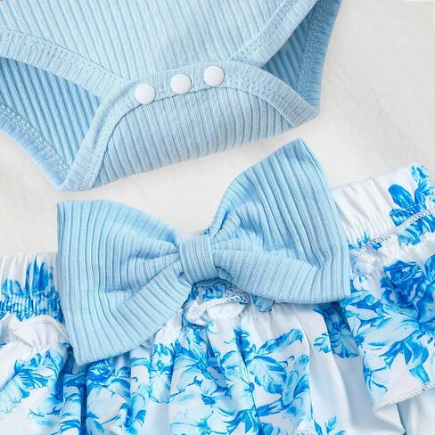 Newborn Baby Girl Clothes Infant Summer Outfits Flying Sleeves Romper and Flora Skirt Set for 0-3-6-12-18 Months in Kuwait
