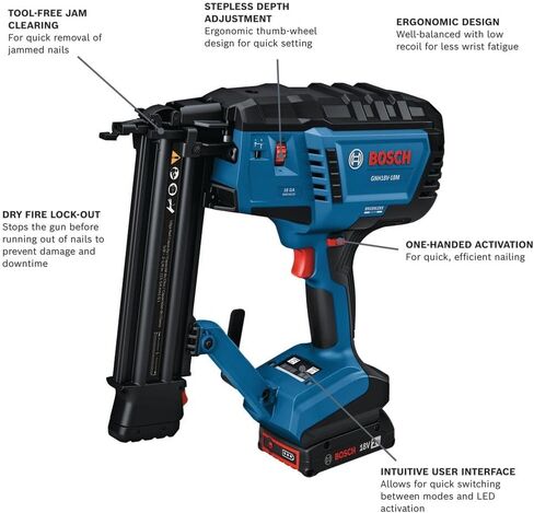 BOSCH GNH18V-18MN 18V Brushless 18-Gauge Brad Nailer - Cordless Power, Fastens up to 2,000 Nails per Charge, One-Handed Activation, Tool-Free Jam Clearing, Double LED Light (Bare Tool) in Saudi Arabia