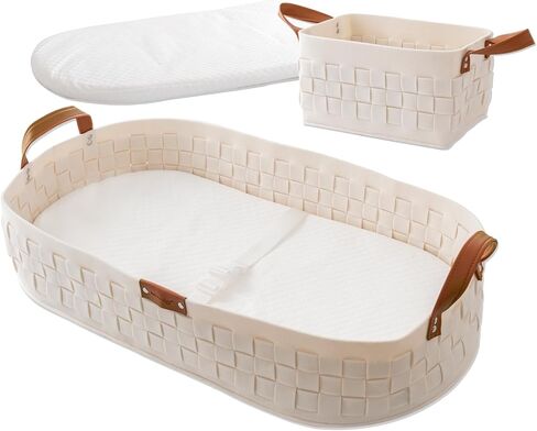 Baby Changing Basket, Baby Changing Pad with Wipeable Waterproof Pad, Small Storage Basket, Moses Basket for Baby Dresser,Living Room,White in Saudi Arabia
