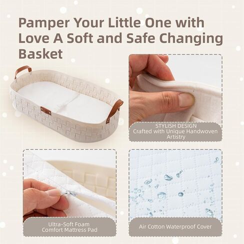 Baby Changing Basket, Baby Changing Pad with Wipeable Waterproof Pad, Small Storage Basket, Moses Basket for Baby Dresser,Living Room,White in Saudi Arabia