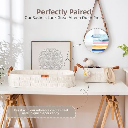 Baby Changing Basket, Baby Changing Pad with Wipeable Waterproof Pad, Small Storage Basket, Moses Basket for Baby Dresser,Living Room,White in Saudi Arabia