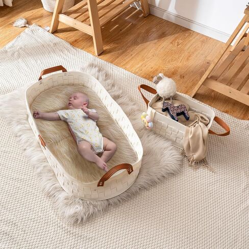 Baby Changing Basket, Baby Changing Pad with Wipeable Waterproof Pad, Small Storage Basket, Moses Basket for Baby Dresser,Living Room,White in Saudi Arabia