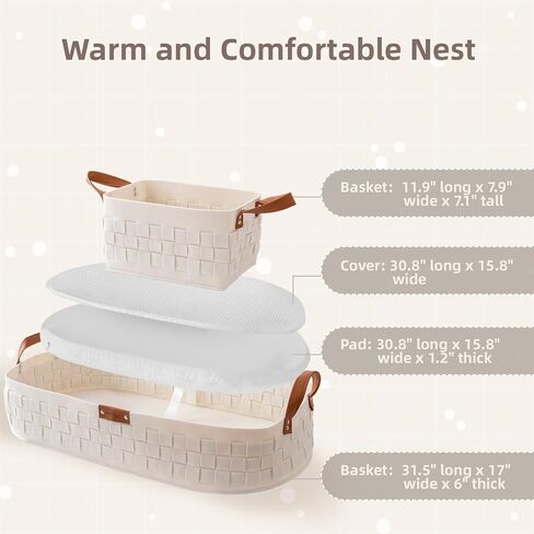 Baby Changing Basket, Baby Changing Pad with Wipeable Waterproof Pad, Small Storage Basket, Moses Basket for Baby Dresser,Living Room,White in Saudi Arabia