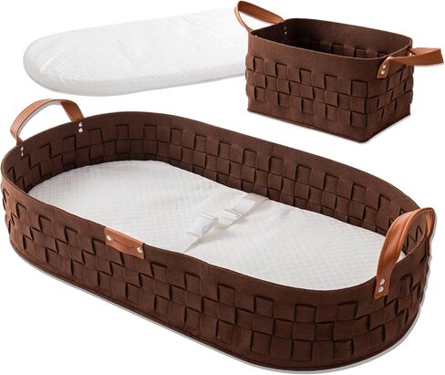 Baby Changing Basket, Baby Changing Pad with Wipeable Waterproof Pad, Small Storage Basket, Moses Basket for Baby Dresser,Living Room,White in Saudi Arabia