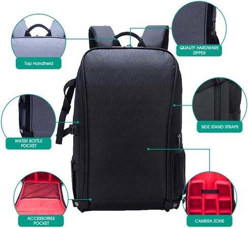 Camera Backpack for DSLR with Tripod Holder, 18" Waterproof Photography Bag Fits Most DSLR/SLR Cameras, Shockproof Laptop Compartment (Black Gray) in Saudi Arabia