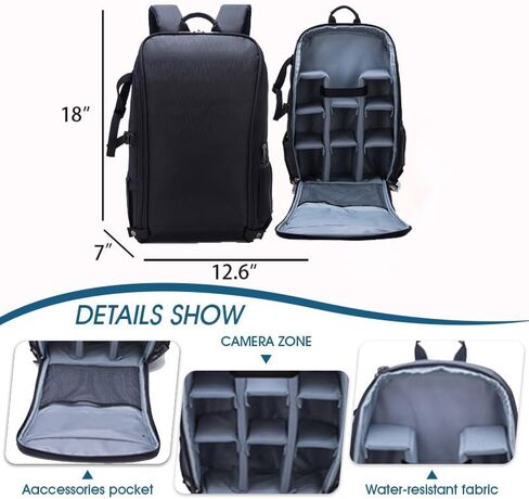 Camera Backpack for DSLR with Tripod Holder, 18" Waterproof Photography Bag Fits Most DSLR/SLR Cameras, Shockproof Laptop Compartment (Black Gray) in Saudi Arabia