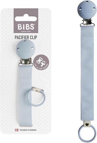BIBS Pacifier Clip Ribbon - Secure Your Baby's Pacifier with Durable Polyester Webbing and Nickel-Free Metal Clip - Compatible with All BIBS Pacifiers - Dusty Blue in Kuwait
