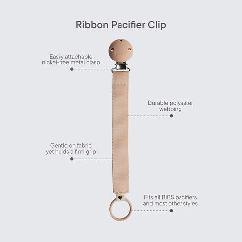BIBS Pacifier Clip Ribbon - Secure Your Baby's Pacifier with Durable Polyester Webbing and Nickel-Free Metal Clip - Compatible with All BIBS Pacifiers - Dusty Blue in Kuwait