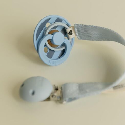 BIBS Pacifier Clip Ribbon - Secure Your Baby's Pacifier with Durable Polyester Webbing and Nickel-Free Metal Clip - Compatible with All BIBS Pacifiers - Dusty Blue in Kuwait