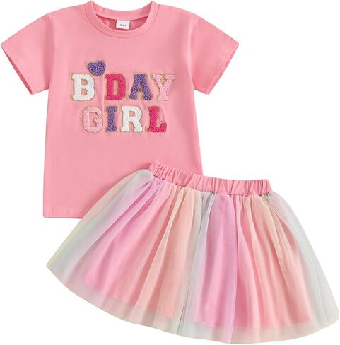 Toddler Girl Birthday Outfit Birthday Girl Embroidery Short Sleeve T-Shirt Tutu Skirt Set Party Clothes for Girls in Saudi Arabia