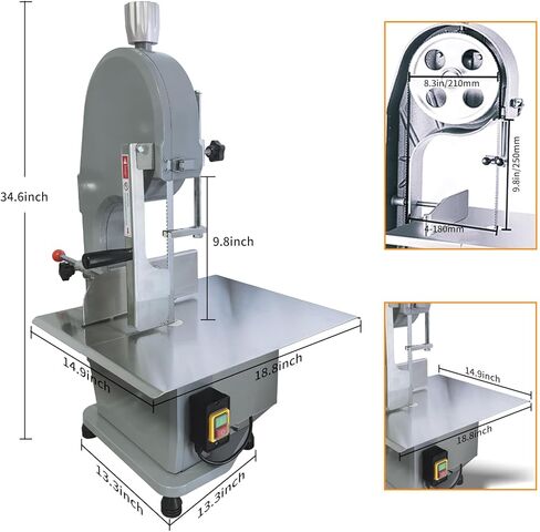 1500W Commercial Electric Meat Bandsaw 110V Electric Bone Saw Machine, Thickness Range 0.16-7.1 Inch, Table Sawing for Cutting Rib, Frozen Meat with 5 Saw Blades and 18.8" x 14.9" Workbench in Kuwait