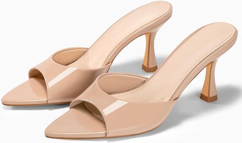 Coutgo Womens Heeled Mules Pointed Peep Toe High Heels Slip On Backless Mule Sandals Dress Shoes in Saudi Arabia