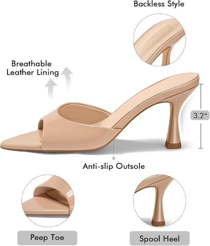 Coutgo Womens Heeled Mules Pointed Peep Toe High Heels Slip On Backless Mule Sandals Dress Shoes in Saudi Arabia