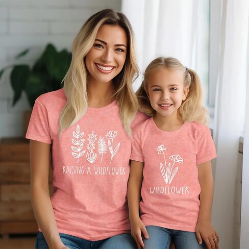 Raising A Wildflower Mommy and Me Shirts Cute Floral Graphic T-Shirt Mom and Daughter Outfits Summer Short Sleeve Tees in Saudi Arabia