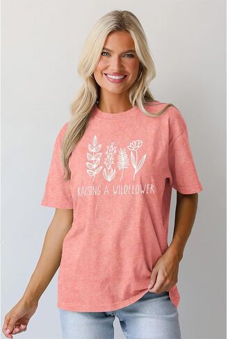 Raising A Wildflower Mommy and Me Shirts Cute Floral Graphic T-Shirt Mom and Daughter Outfits Summer Short Sleeve Tees in Saudi Arabia