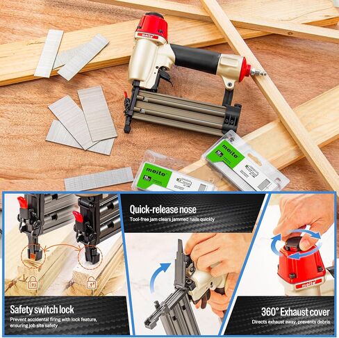 meite F50C Pneumatic Brad Nailer with 2000pcs Nails (1-1/4", 2"), Air 18 Gauge Brad Nailer Small Finish Nail Gun for Trim Work, Fires 18 Gauge Brad Nails 5/8 Inch to 2 Inch in Saudi Arabia