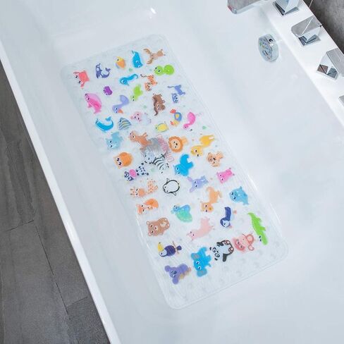 Cartoon Non Slip Bathtub Mat for Kids - 34x15 Inch XL Large Size Anti Slip Shower Mats for for Toddlers Children Baby Floor Tub Mats (Zoo) in Kuwait
