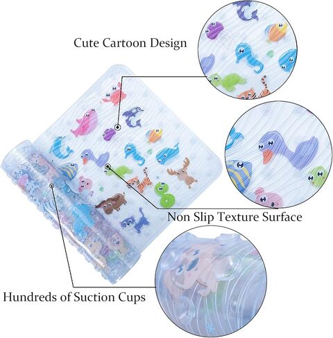 Cartoon Non Slip Bathtub Mat for Kids - 34x15 Inch XL Large Size Anti Slip Shower Mats for for Toddlers Children Baby Floor Tub Mats (Zoo) in Kuwait