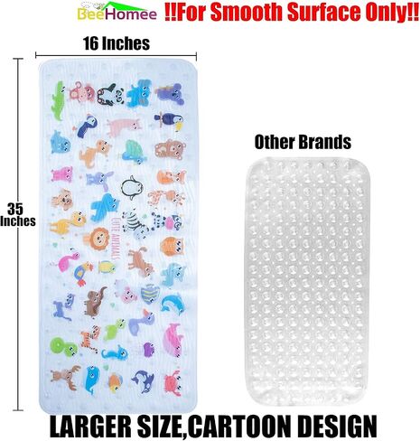 Cartoon Non Slip Bathtub Mat for Kids - 34x15 Inch XL Large Size Anti Slip Shower Mats for for Toddlers Children Baby Floor Tub Mats (Zoo) in Kuwait
