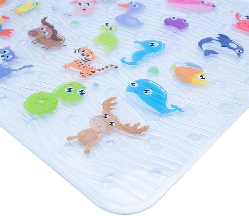 Cartoon Non Slip Bathtub Mat for Kids - 34x15 Inch XL Large Size Anti Slip Shower Mats for for Toddlers Children Baby Floor Tub Mats (Zoo) in Kuwait