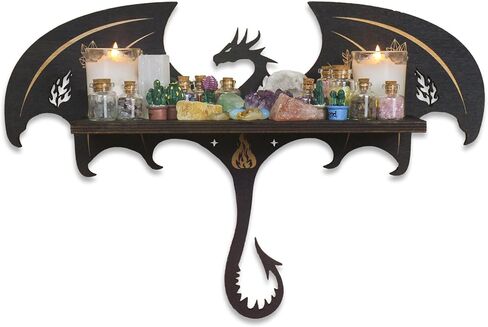 Wooden Dragon Decor Crystal Display Shelf for Wall, Rock Display Case Knick Knack Organizer Trinket Holder, Wall Hanging Shelves for Essential Oil & Nail Polish in Saudi Arabia